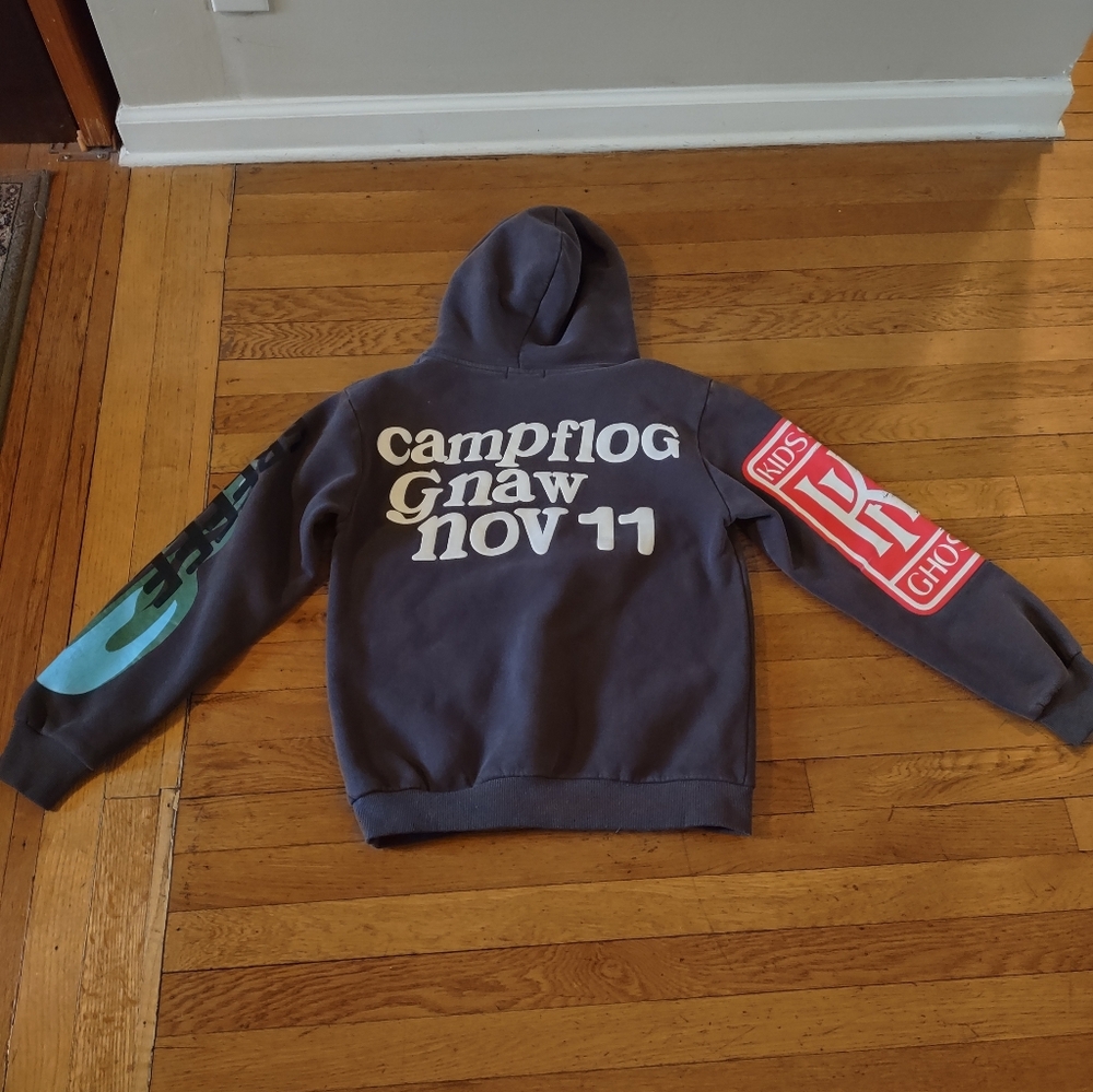 Kids See Ghosts Camp Flog Gnaw Hoodie Medium Grey Kanye Kid Cudi - Picture 2 of 8